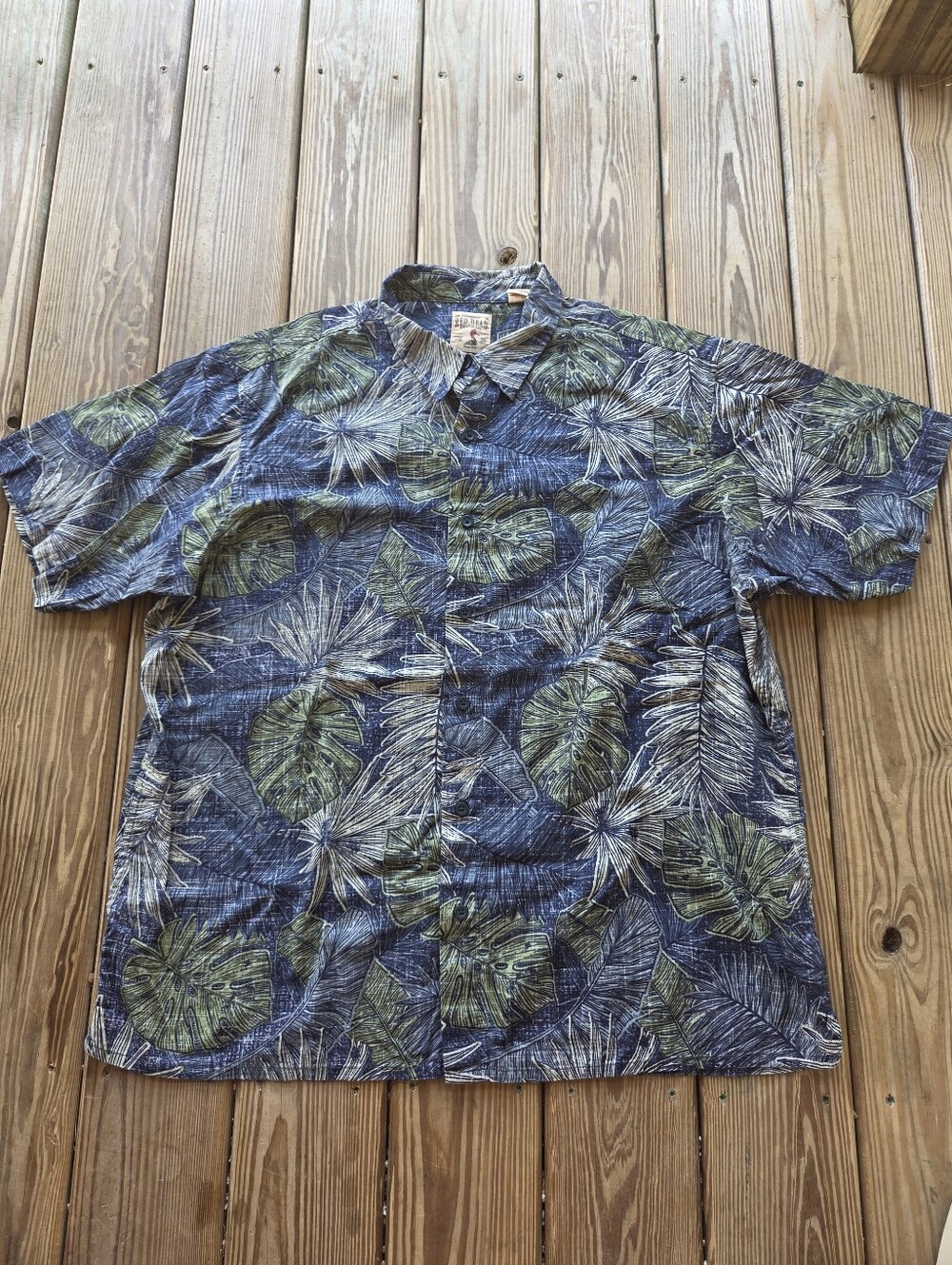 RedHead Men's 2XL Tropical Palm Leaf Hawaiian Button Down Shirt Blue Cotton Big